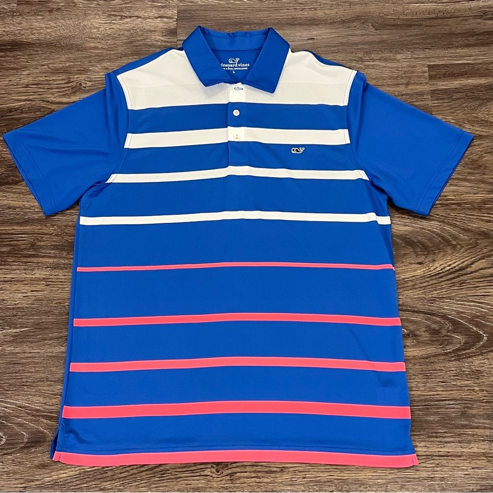 Vineyard Vines Sullivan Engineer Stripe Polo in Kingfisher‎ Size Large